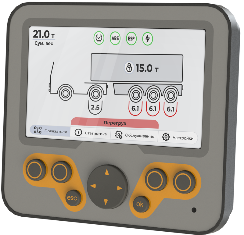 ALMA система контроля нагрузки на оси - дисплей с индикацией перегруза